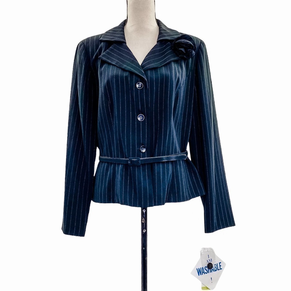 JULIAN Taylor Black White Pinstripe Jacket Size 14